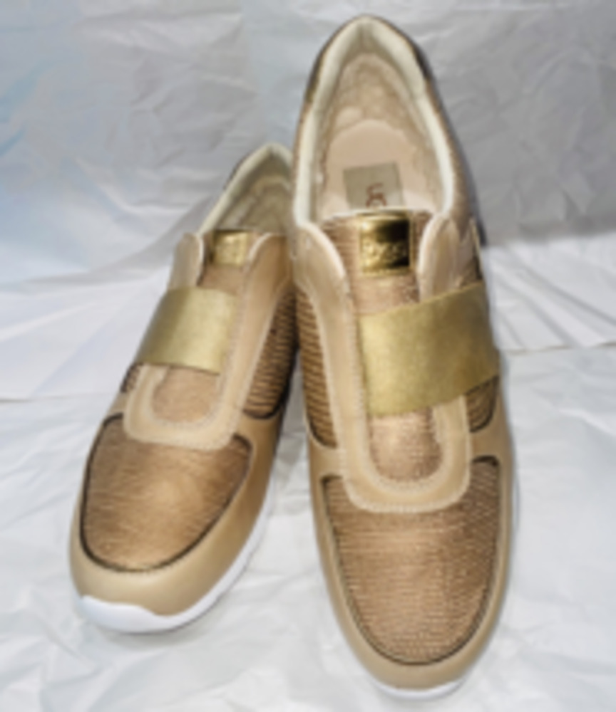 UGG Gold Metallic Leather Slip On Trainer Sneaker ANNETTA, 1019657, Women Sz 10